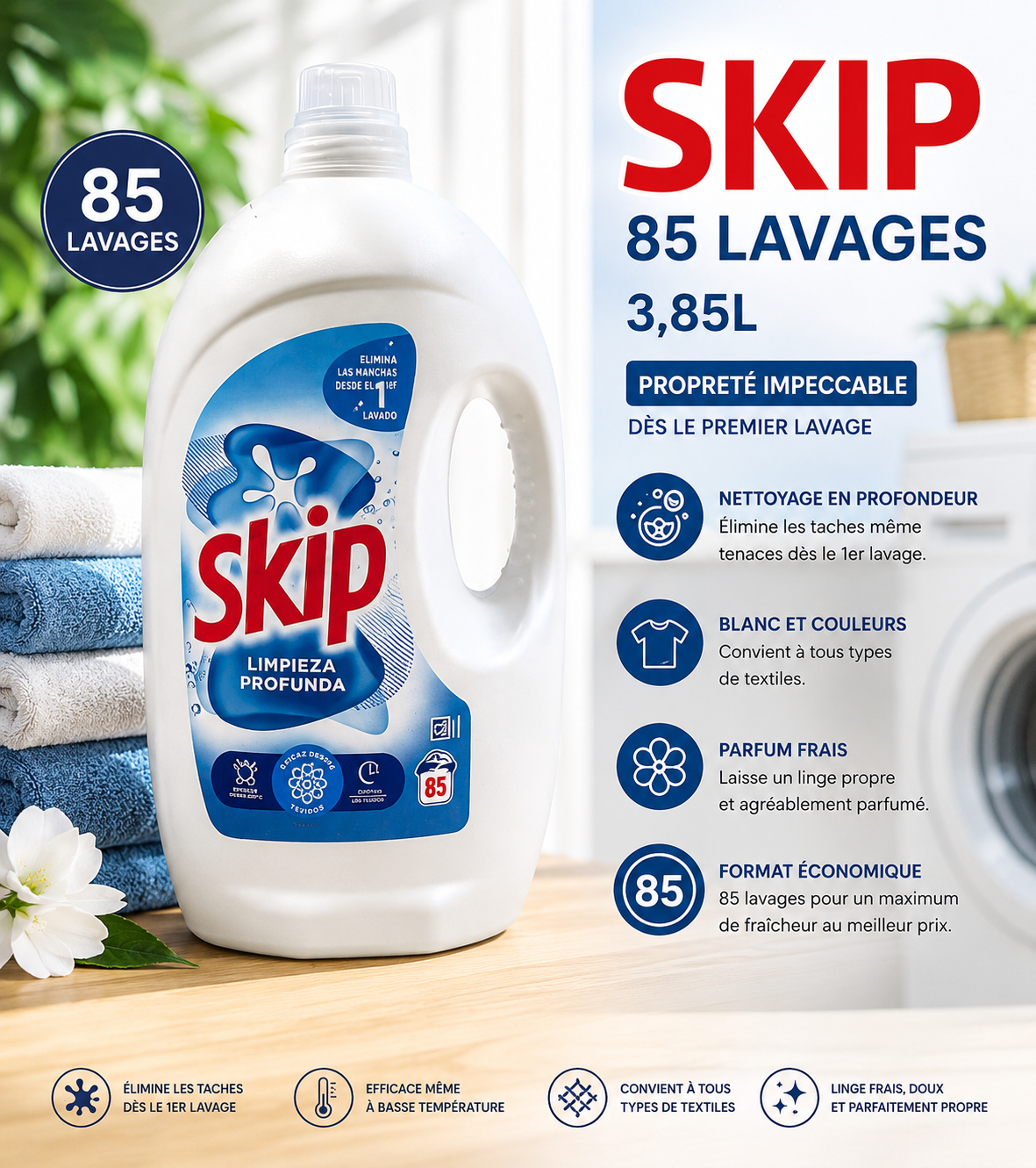 Skip Lessive Liquide 85 Lavages – 3,85L