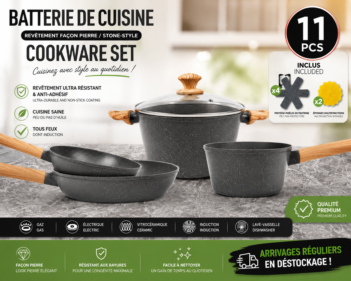 BATTERIE DE CUISINE 11 PIÈCES