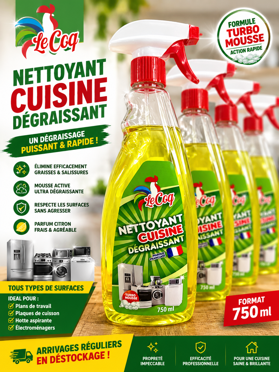 NETTOYANT CUISINE DÉGRAISSANT LE COQ 750ML