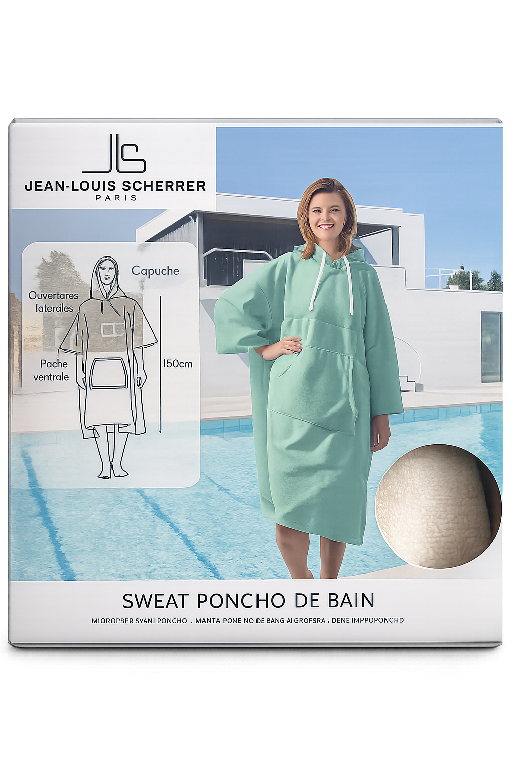 Sweat Poncho de Bain blanc et bleu Jean-Louis Scherrer Paris