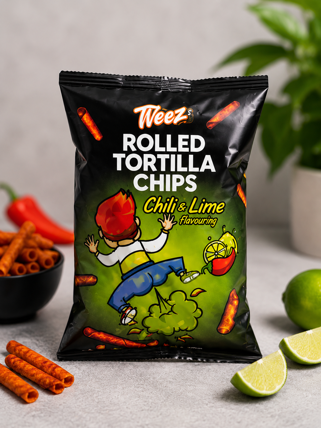 Tveez Rolled Tortilla Chips – Spicy BBQ & Chili Lime