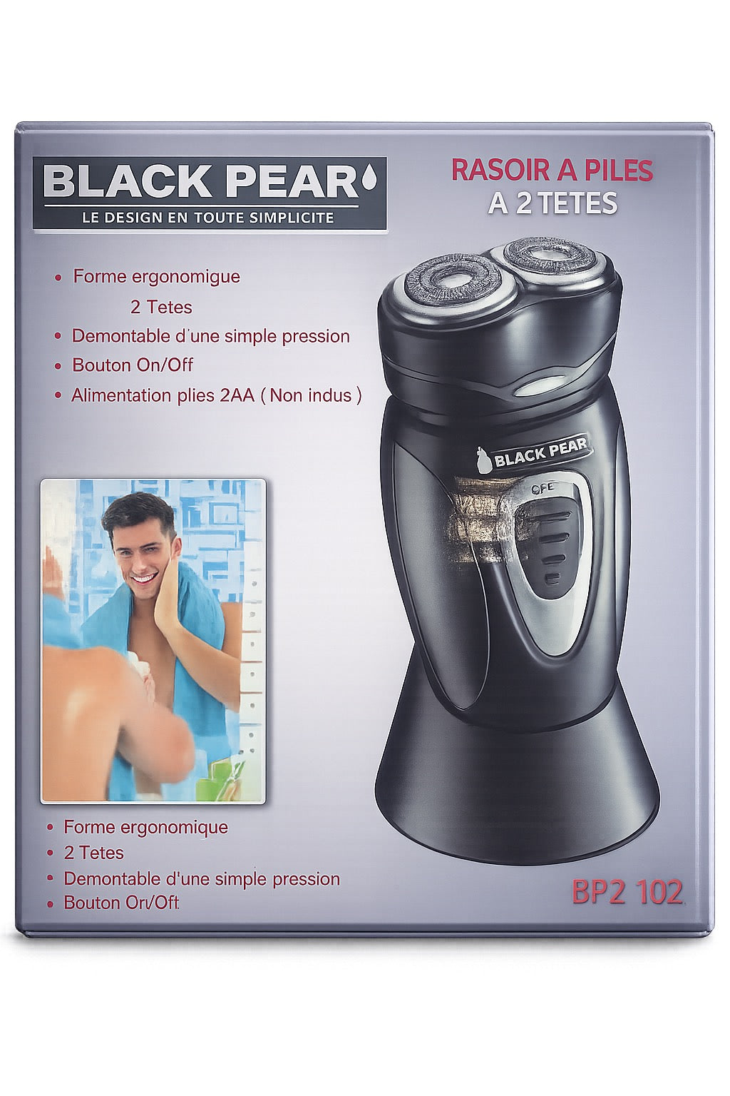 Rasoir à Piles 2 Têtes Black Pear BRZ102